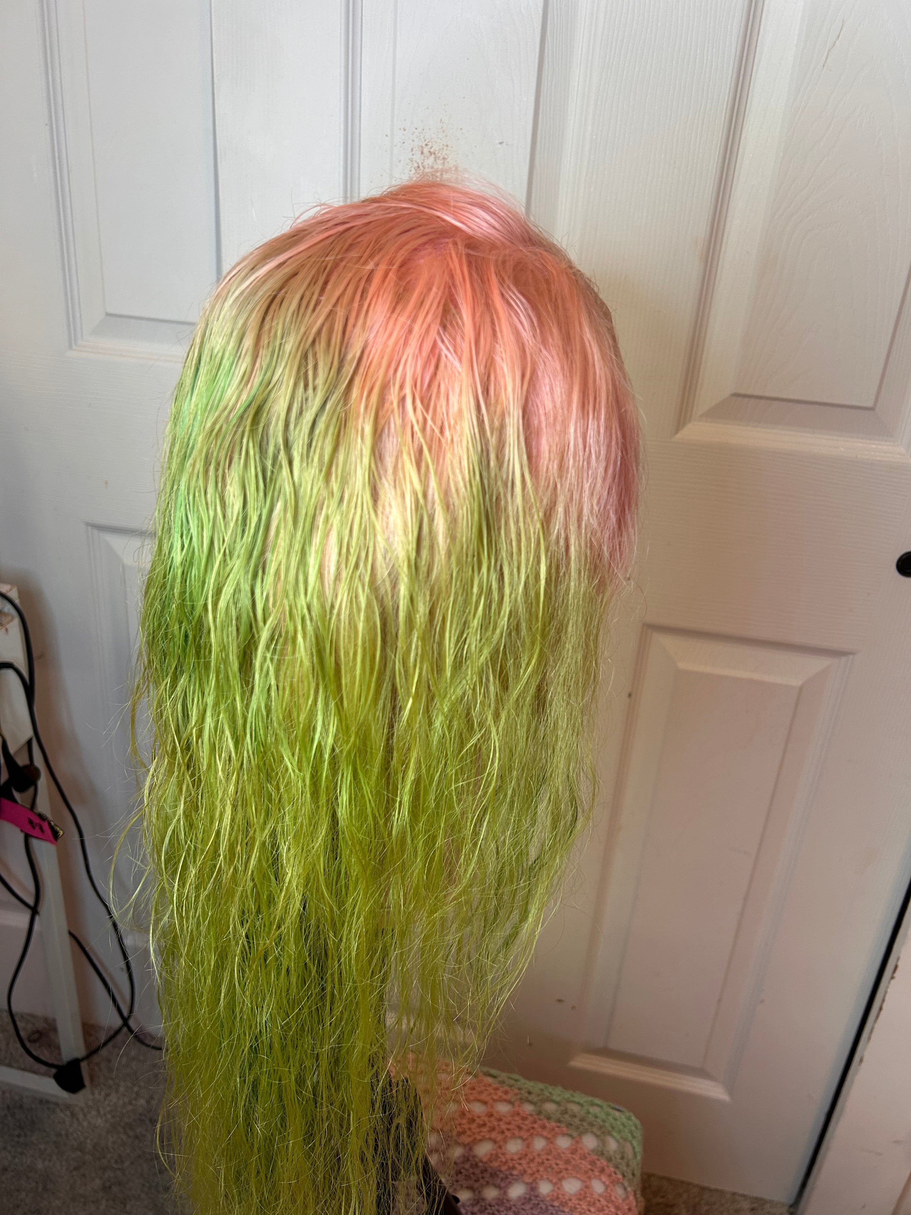 *refurbished* custom dye pink/green ombre 28 in 100% human hair