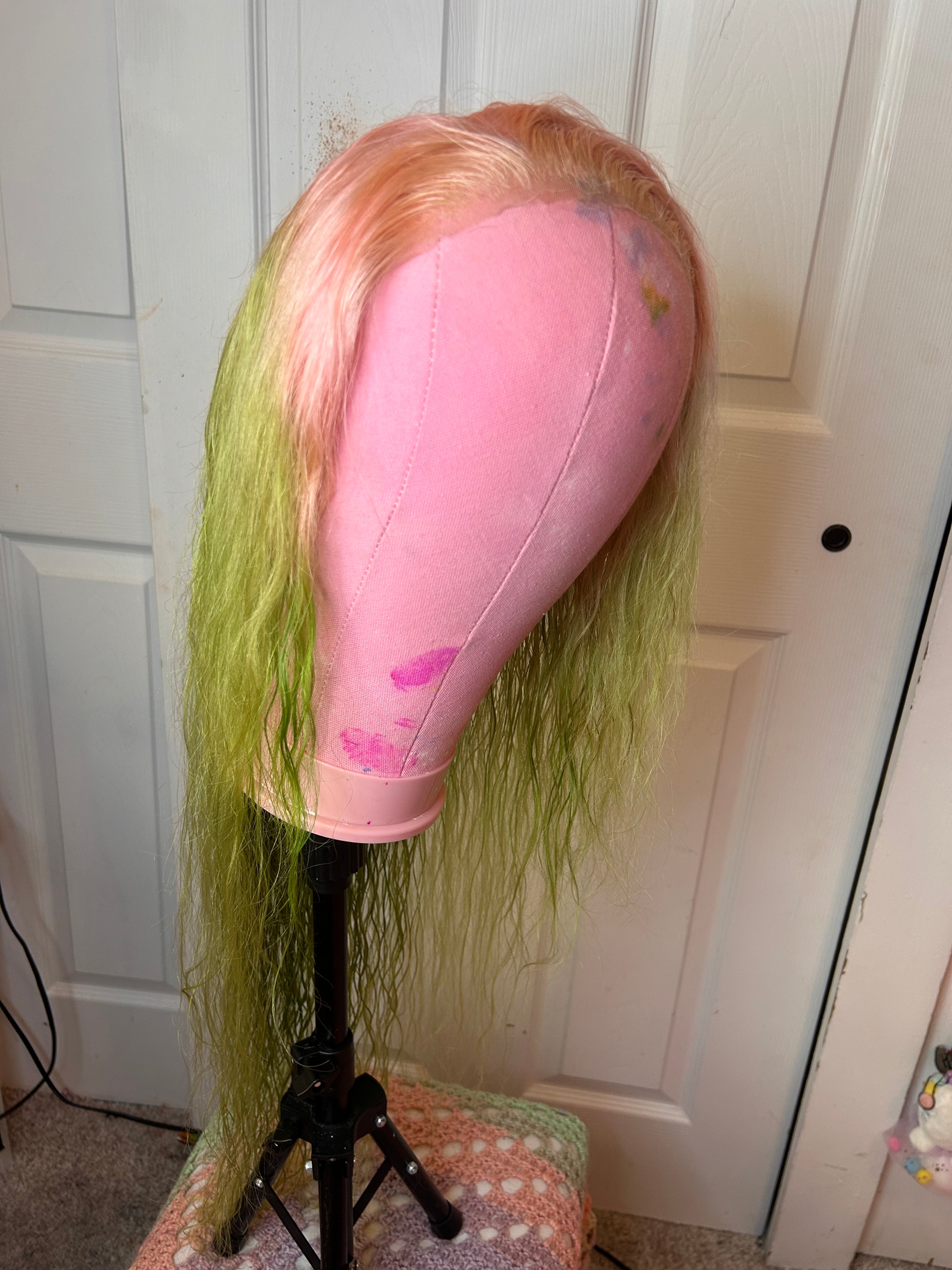 *refurbished* custom dye pink/green ombre 28 in 100% human hair