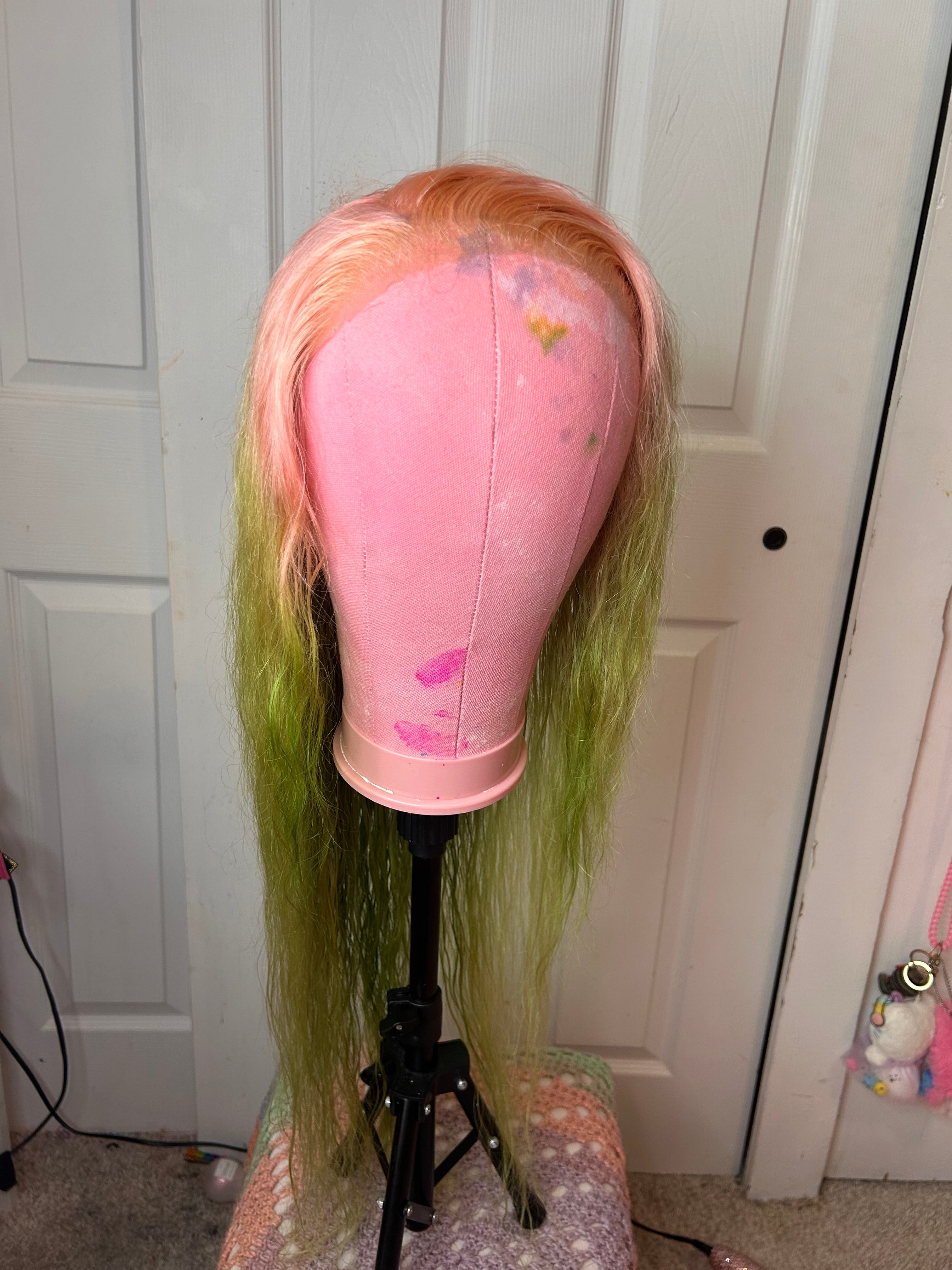 *refurbished* custom dye pink/green ombre 28 in 100% human hair
