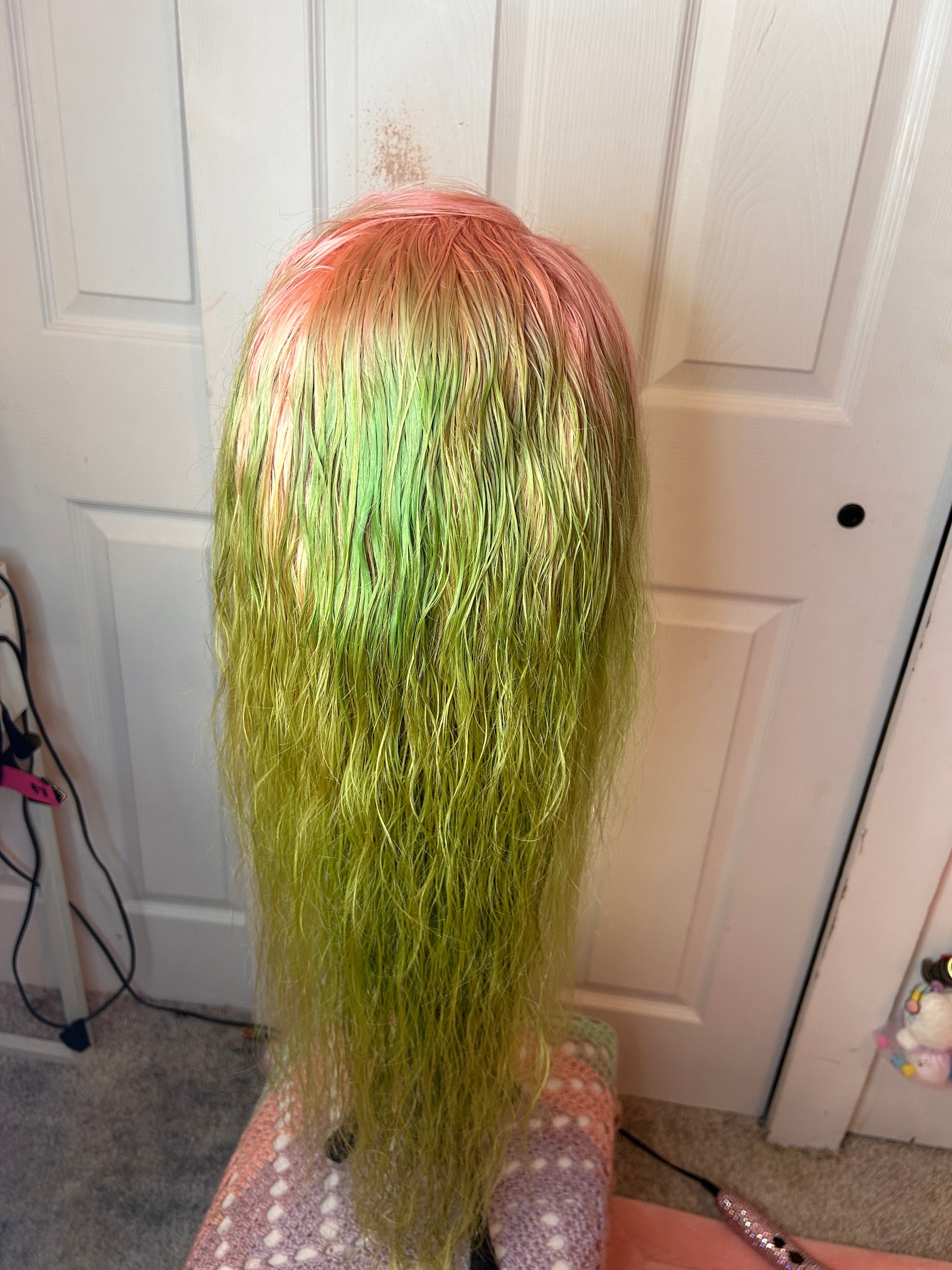 *refurbished* custom dye pink/green ombre 28 in 100% human hair